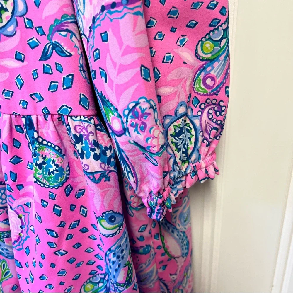 Lilly Pulitzer Pink Paisley Tiered Dress XL - Picture 2 of 8